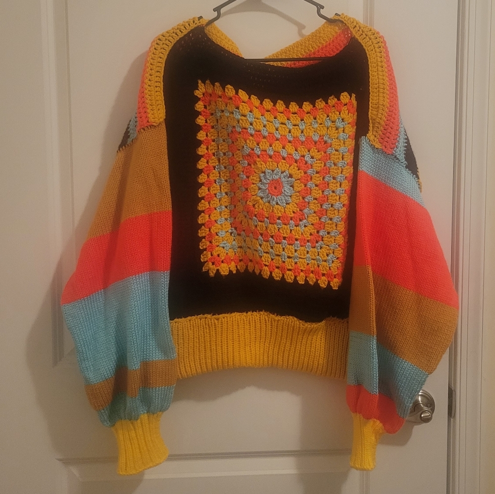 Bright Color Handmade Knit Granny Sweater